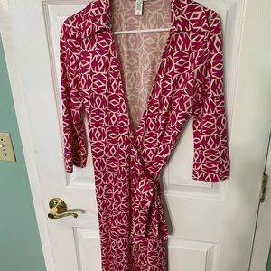 Pink and white Diane von Furstenberg wrap dress